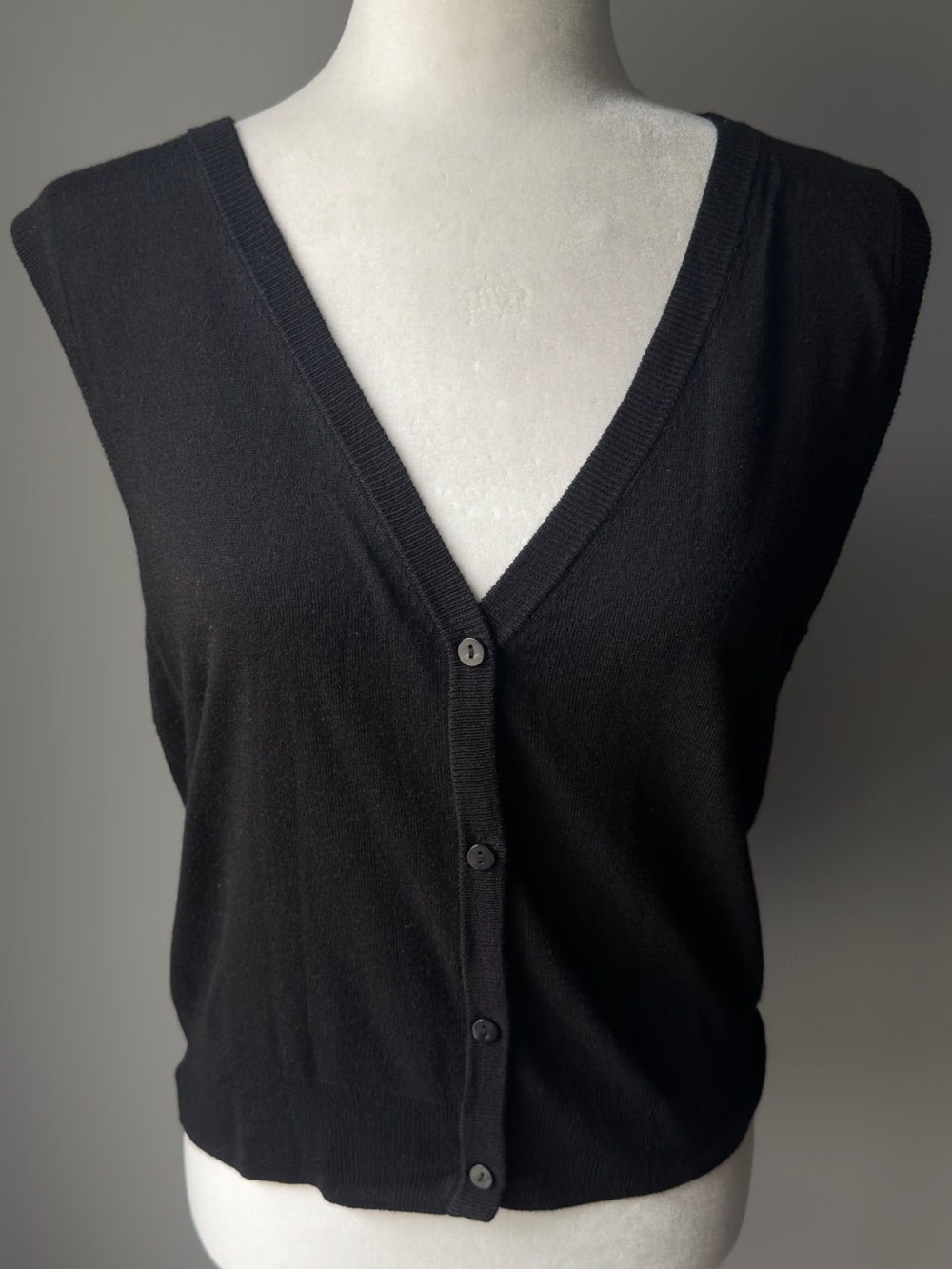 Mango Black V-Neck Button-Front Fine Knit Vest